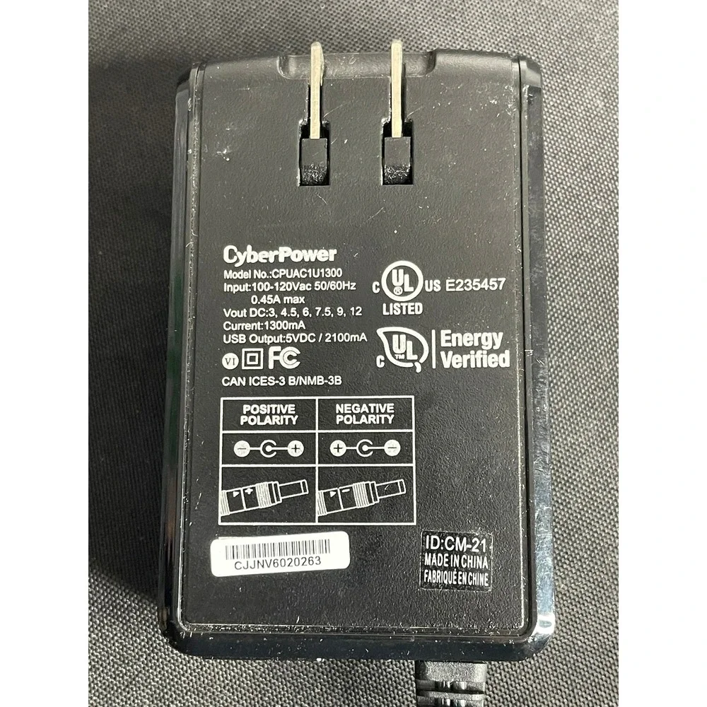 CyberPower CPUAC1U1300 Universal AC Adapter 1300mA with 2.1A USB Port Black